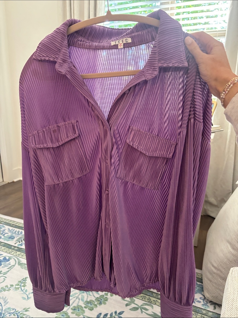 TCEC Pleated Button-Down Shirt - Lavender Purple